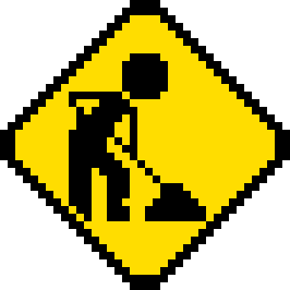 under construction website image (yellow sign, animated stick man digging)